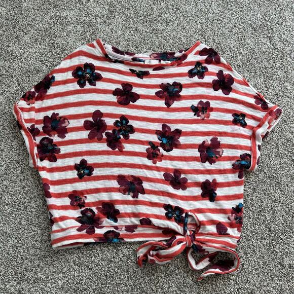Postmark Anthropologie orange & white floral striped short sleeve top size XS - Picture 5 of 11